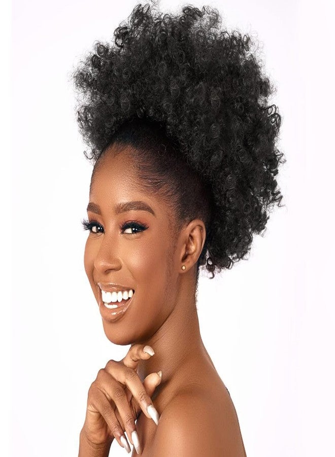 هانيوداي وصلات شعر أفرو قصيرة مجعدة من هانيودي، برباط سحب، للنساء ذوات البشرة السمراء (بني وأسود) - Image 1